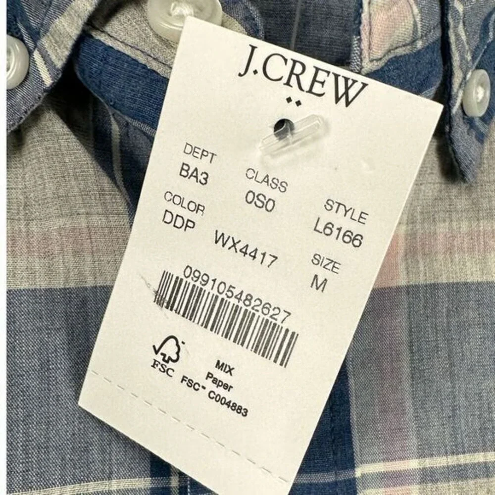 J Crew Shirt Adult Medium Flex Blue Grey Plaid Button Down Slim Fit Mens NEW